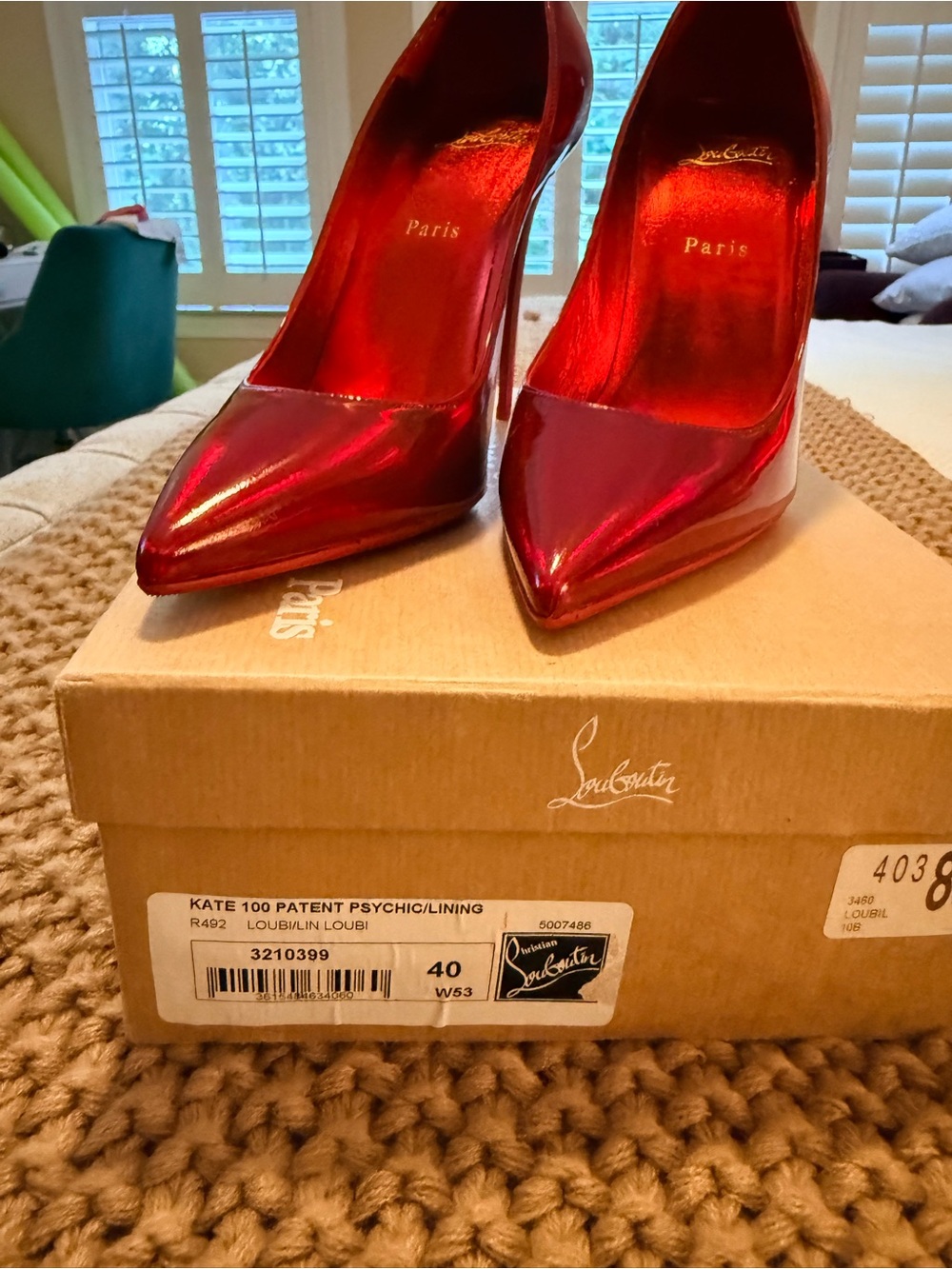 Christian Louboutin Kate 100 Patent Pointed-Toe Pumps Metallic Red - NEVER WORN